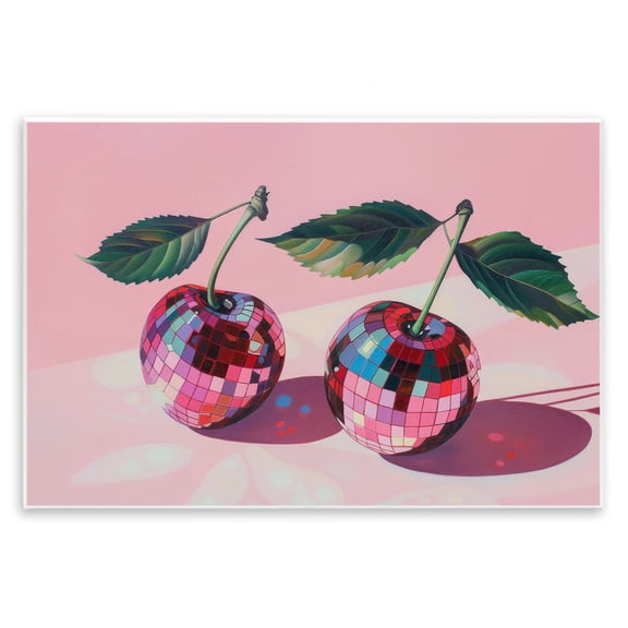 Stupell Industries Disco Ball Cherry Pair Food & Beverage Painting Unframed Art Print Wall Art, 15 x 10