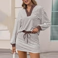 thumbnail image 3 of Women's Striped 2-Piece Lounge Set, Long Sleeve Sweatshirt & Skort Outfit for Casual Workout, 3 of 9