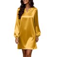 thumbnail image 2 of Lolmot Plus Size Satin A Line Dresses for Women Dressy Casual Long Puff Sleeve V Neck Mini Dress Flowy Fall Wedding Guest Dresses, 2 of 9
