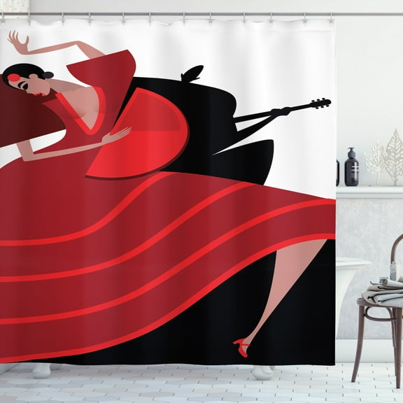 Ambesonne Spanish Shower Curtain, Baile Flamenco Theme, 69"Wx75"L, Red Vermilion Black