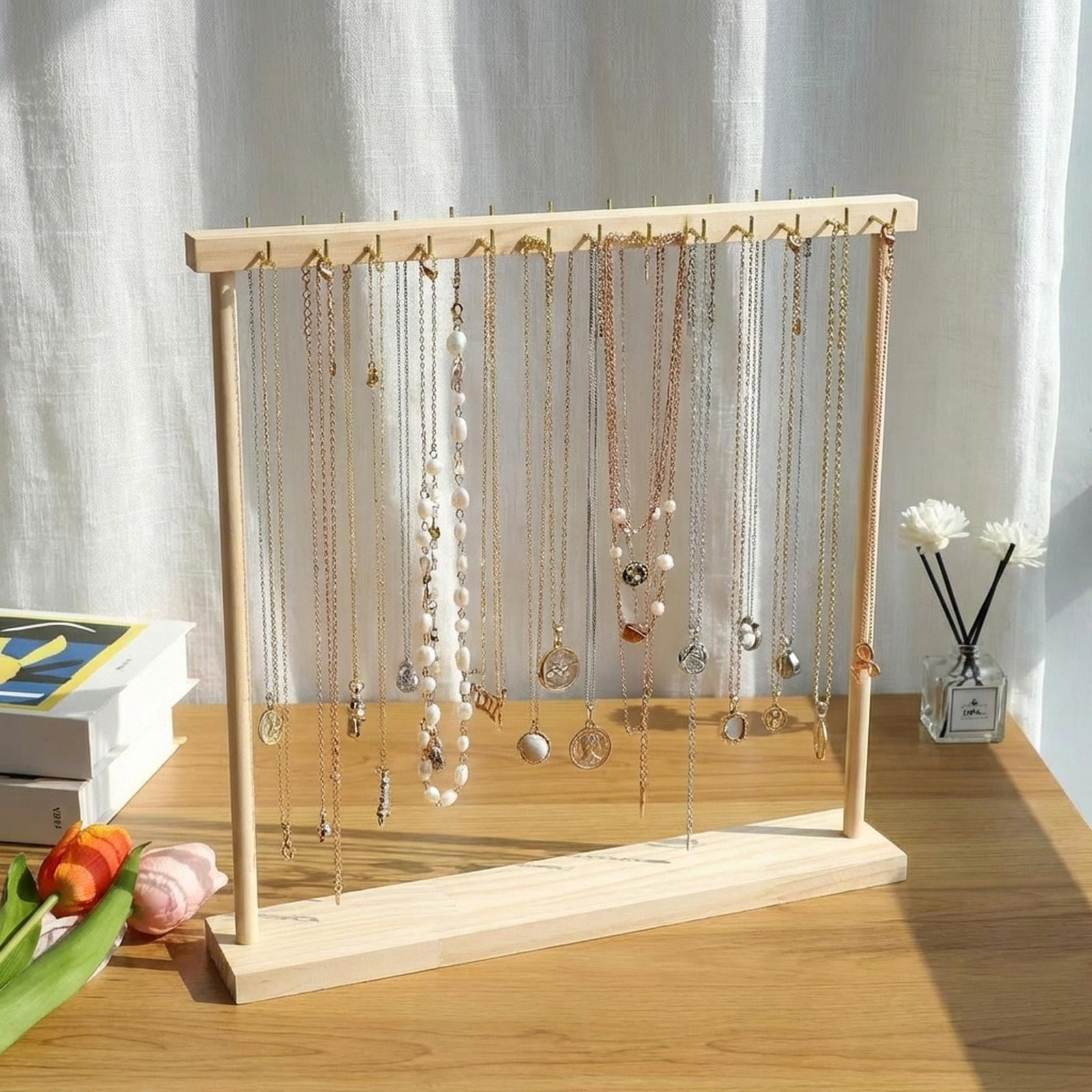 Segolike Necklace Display Holder Bracelet Hanging Organizer Wooden DIY Assembly Jewelry Organizer for Bangles Bedroom Watch Countertop wood color