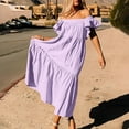 thumbnail image 6 of Ashirexll Dresses for Women 2024, Flowy Dresses for Women, Fashion Summer Flying Sleeve Off Shoulder Pleated Hem Dress Purple M, 6 of 8