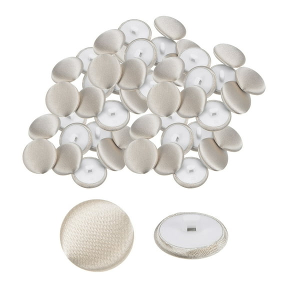 Uxcell 50pcs Satin Buttons 0.8" Smooth Satin Covered Round Buttons with Shank for Bridal Wedding Dress, Light Grey