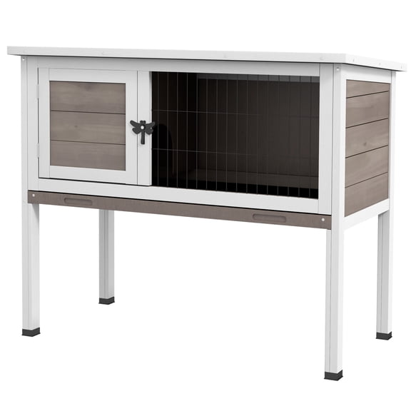 Elevated Wooden Rabbit Hutch Indoor/Outdoor Bunny Home with Roof & Tray for Single, Dwarf, or Guinea Pig Brown