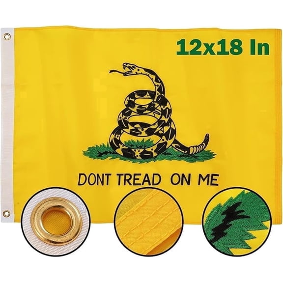 FLAGWIN Don't Tread on Me Gadsden Flag 12x18 inch Heavy Duty Nylon Outdoor Banner with Brass Grommets
