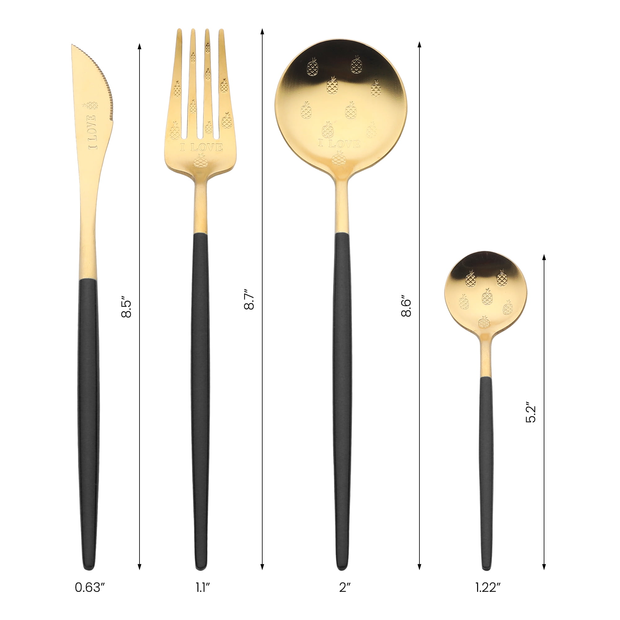 Unique Bargains 4 Piece Silverware Set, Stainless Steel Floral Flatware Set Black 4