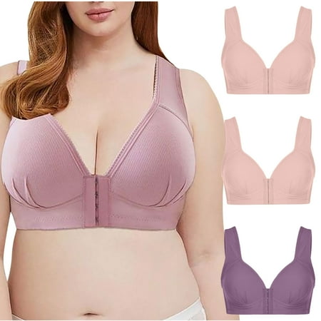 Blczomt Bras for Women Plus Size Front Closure Balconette Lightly Lined Bralettes 3PC Purple Bra