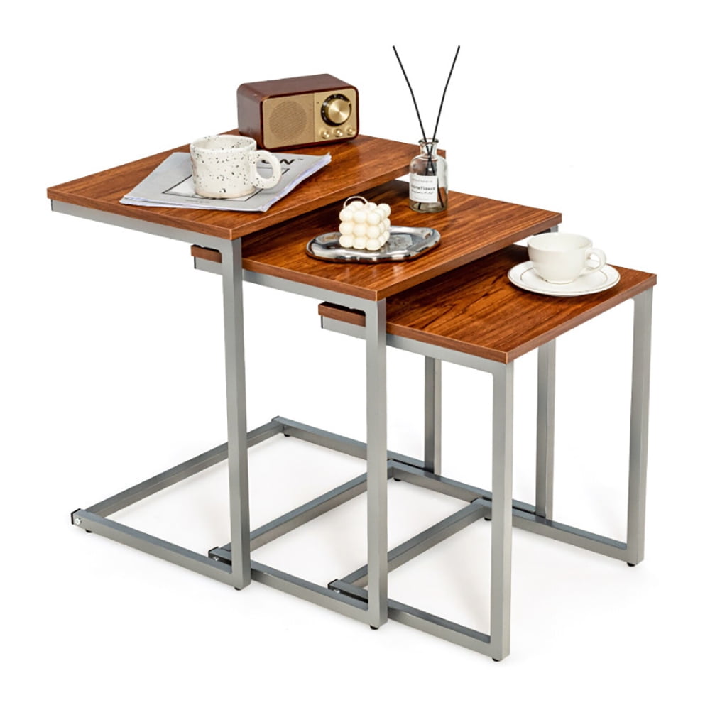 Finihen End Side Table, Rectangular Coffee Table, 3 Pieces Multifunctional Coffee End Table Set, for Living Room, Bedroom, Brown