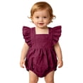 thumbnail image 5 of mgoYE Baby Girls Playsuits Ruffled Bodysuit 3 6 12 18 Month Fly Sleeve Romper Newborn Cotton Linen Jumpsuit Infant Summer Clothes(Purple,3-6 Months), 5 of 7