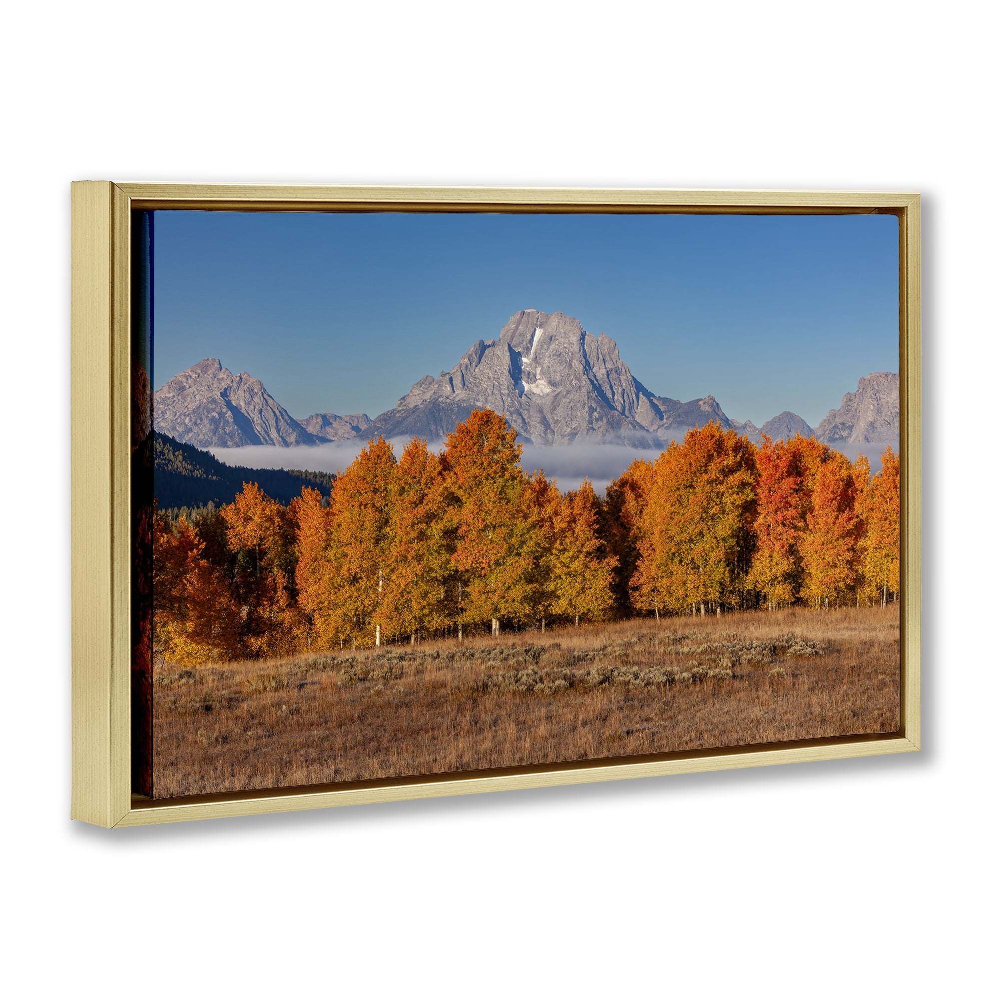 Autumn Tree Line With Mountain Gold Framed Floater Canvas Wall Art, design by Shelley Carlisle