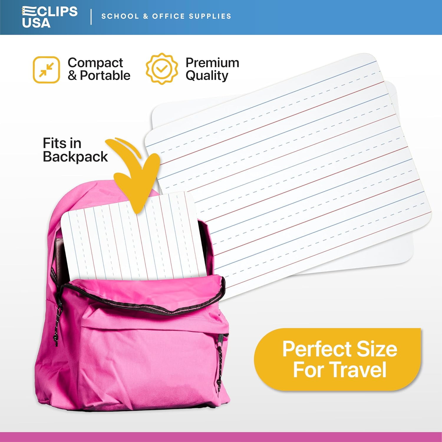 E-Clips USA Ruled Dry Erase Board, Double-Sided Mini White Board, 9” x 12”, 25-Pack