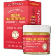 Puremedy Original Healing Ointment, Homeopathic All Natural First Aid Salve Relieves Symptoms of Wounds, Burns, Cuts, Bug Bites, Bed Sores, Itching, Swelling, Safe for Adults, Kids, 1 oz (Pack of 1)