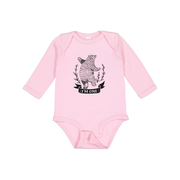 Inktastic First Birthday 1 Year Old Boys Bear Boys or Girls Long Sleeve Baby Bodysuit