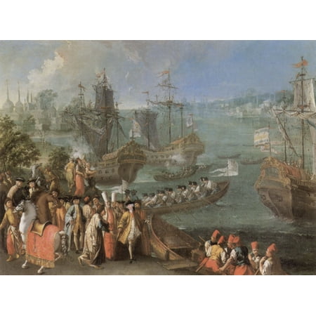 1750 Framed Canvas - Framed Art for Your Wall Venezianischer Meister um 1750 - Arrival of the French Ambassador 10 x 13 Frame