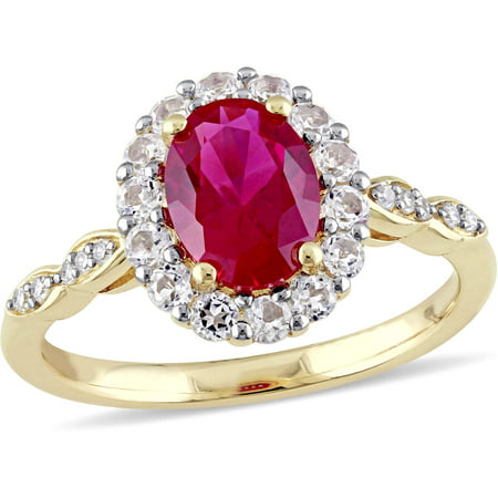 Tangelo 2-5/8 Carat T.G.W. Created Ruby, White Topaz and Diamond-Accent 14kt Yellow Gold Vintage Ring