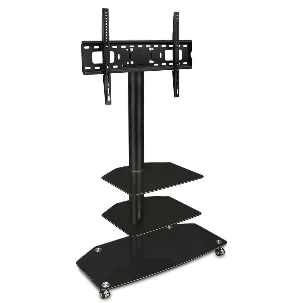 MountIt! Mobile TV Stand with Rolling Casters & ThreeTiered Glass Shelving Fits 3260 Inch