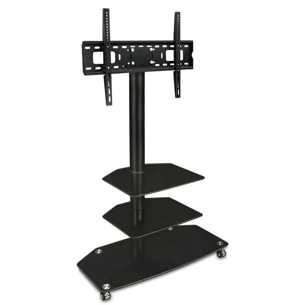 MountIt! Mobile TV Stand with Rolling Casters & ThreeTiered Glass