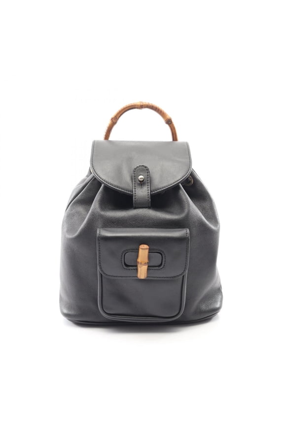 Pre-Owned Gucci Bamboo Backpack/Handbag, Leather, Women's, Black