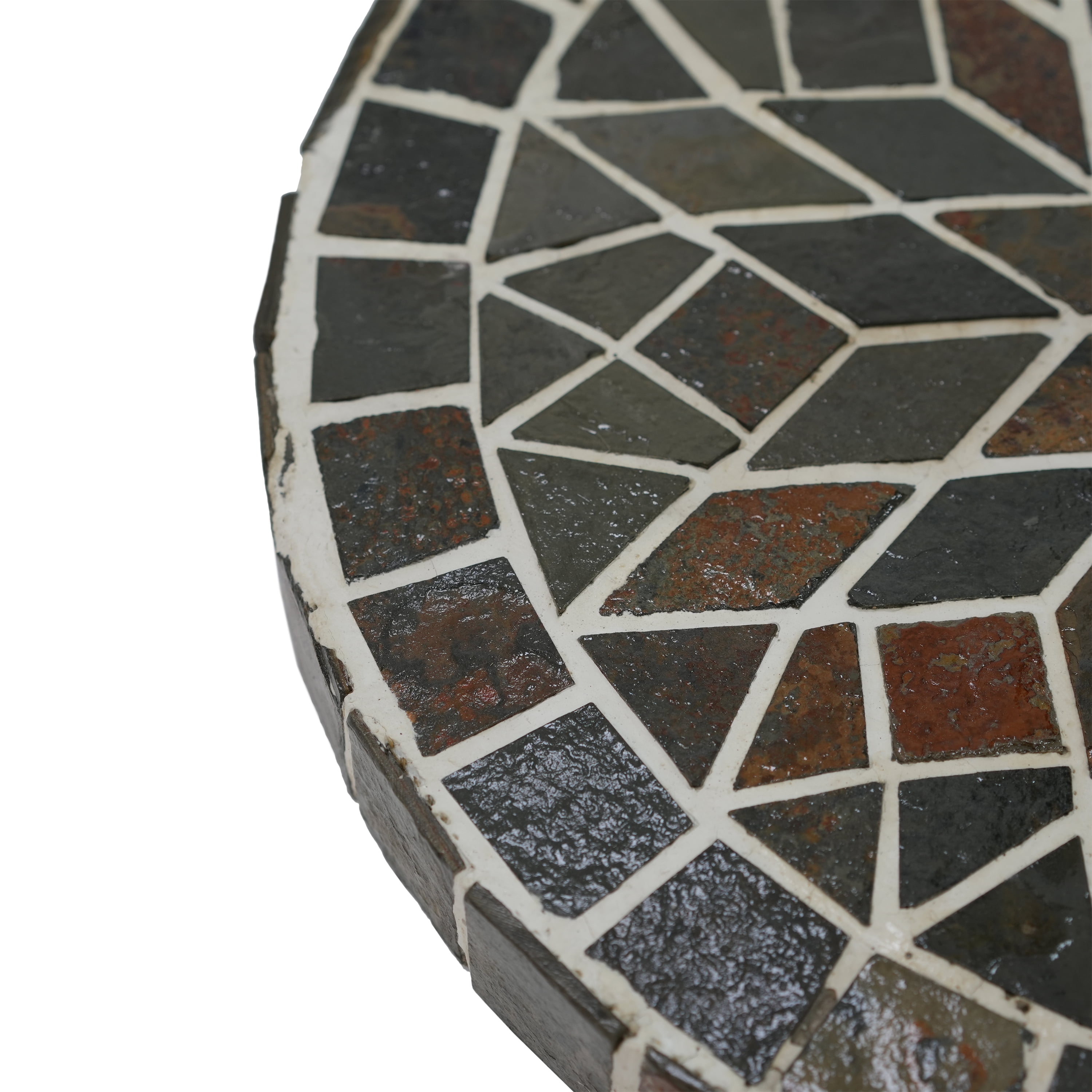 Umbrella Base with Ceramic Tile Mosaic and Concrete Fill, Round Patio Umbrella Stand and Outdoor Shade Base with Iron Pole, Mixed Color