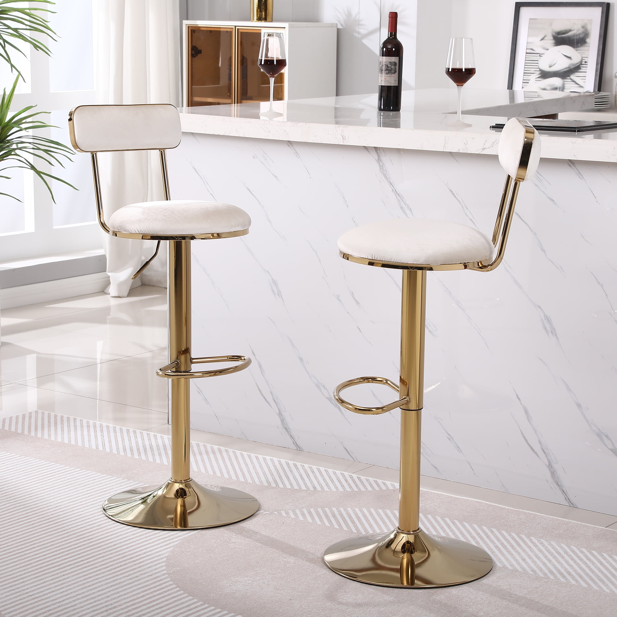 Kadyn Set of 2 Adjustable Counter Height Bar Stools with Back and Footrest, Beige Kadyn Set of 2 Adjustable Counter Height Bar Stools with Back and Footrest, Beige