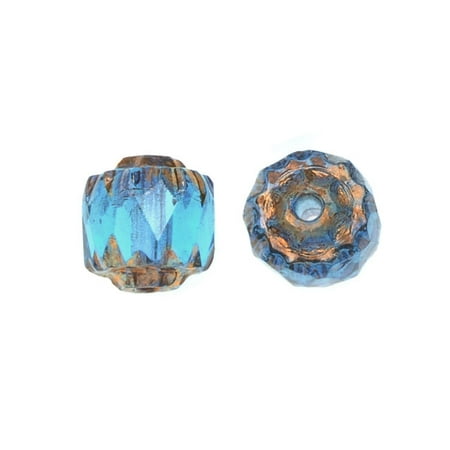 Glass Necklace Czech Antique Beads - Czech Glass, Cathedral Beads 6mm, 25 Pieces, Aqua with Antiqued Bronze Ends