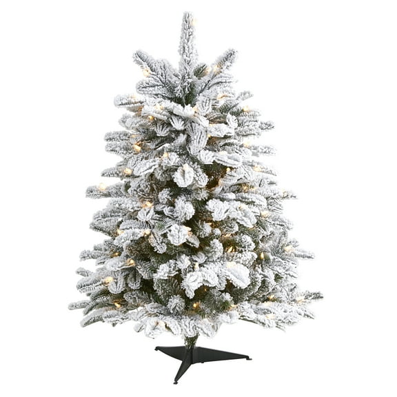 Nearly Natural 3' Flocked Fir Artificial Christmas Tree Prelit with 150 Warm White Lights