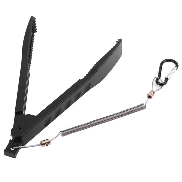 Alicates de pesca de plástico, pinza para peces con interruptor de bloqueo + cordón (negro)