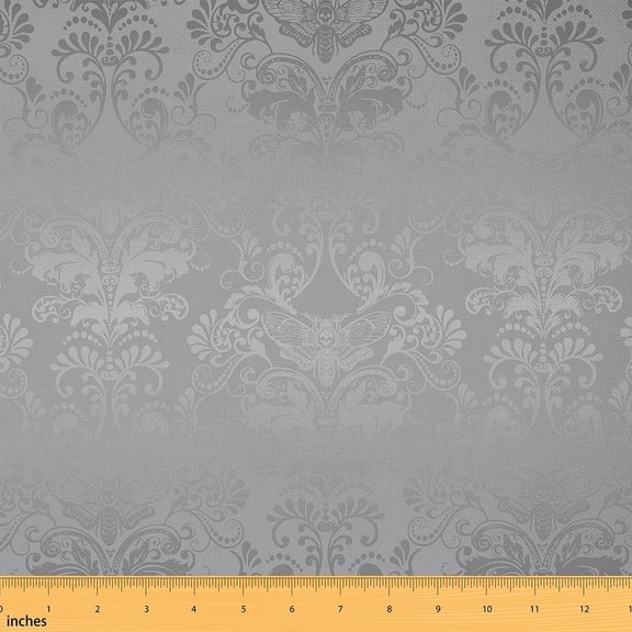 Erosebridal Victorian Baroque Fabric By The Yard,Damask Upholstery Fabric for Man Woman,Exotic Tribal Moth Decorative Fabric for Art,Vintage Skull Indoor Outdoor Fabric,Grey,5 Yards