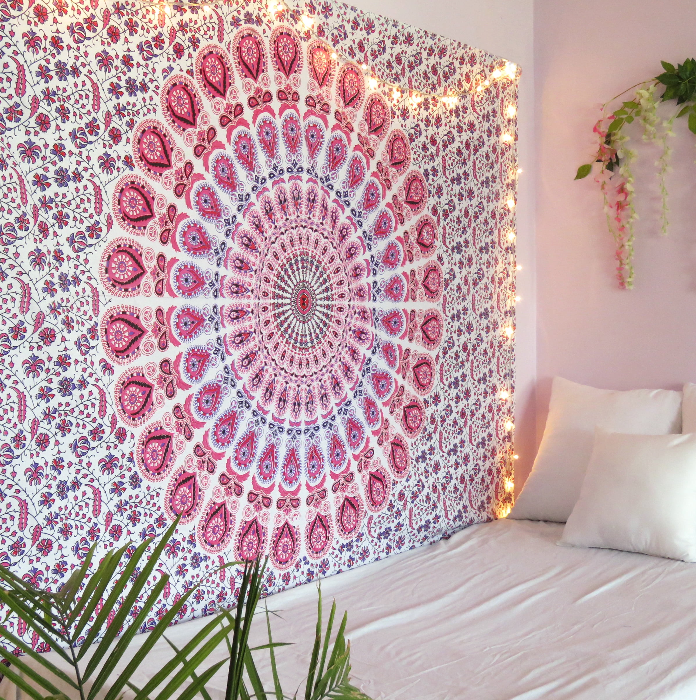 Twin Hippie Indian Tapestry Pink Mandala Throw Wall Hanging Gypsy Boho Bedspread 