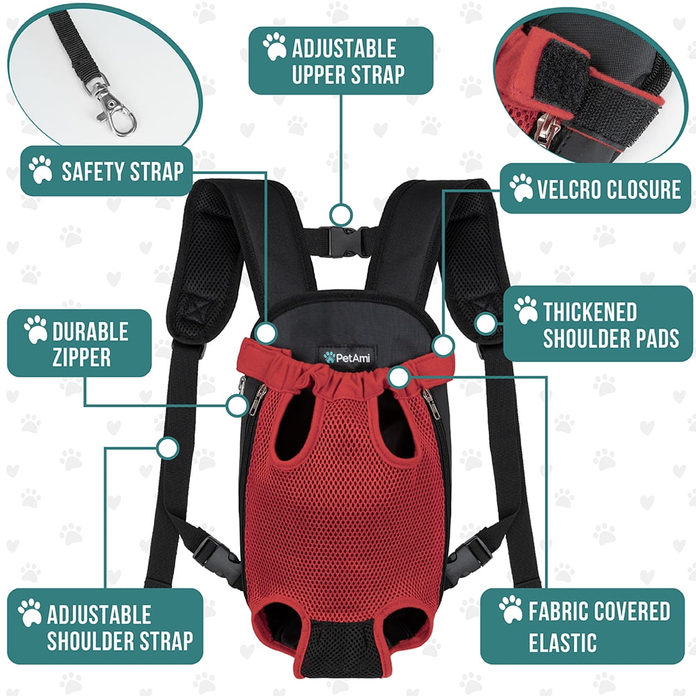 PetAmi Dog Carrier Backpack, Adjustable Dog Pet Cat Front Carrier Backpack | Ventilated Dog Chest Carrier for Hiking Camping Travel, Sling Bag for Small Medium Dog Cat Puppies, Medium, 9-13 lbs, Red