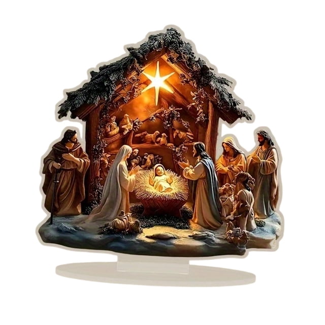 Belén de Mesa único Y Decorativo en 2D Del Nacimiento de Jesús con Soporte Y Escena de La Natividad Acrílica para Estantería.