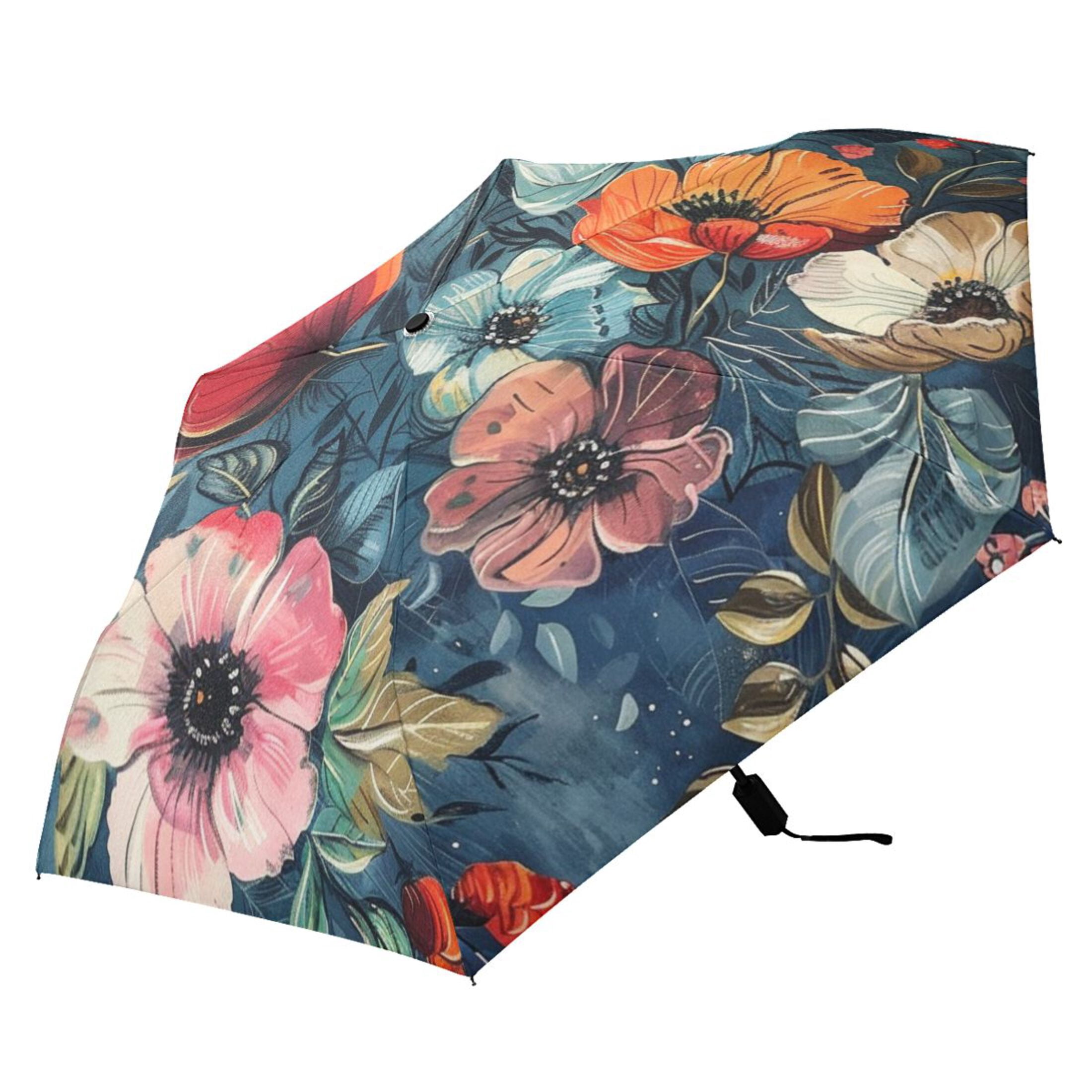 ALAZA Boho Floral UPF 50+ Compact Folding Umbrella for Rain Travel Umbrella Packable