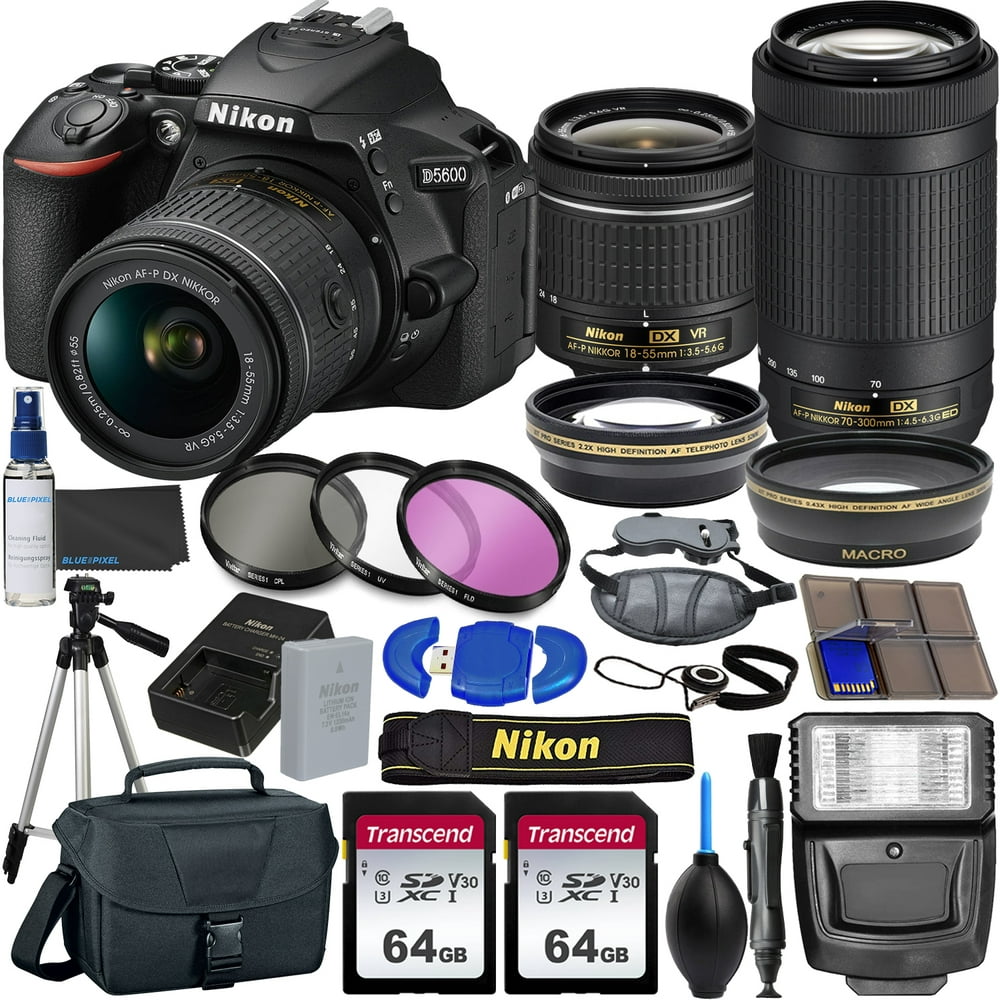 Nikon D5600 DSLR Camera with 18-55mm VR and 70-300mm Lenses + 2 Pc 64GB