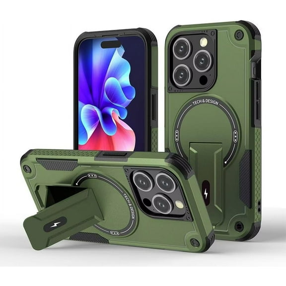 Case for iPhone 16 Plus,Military Grade [Built-in Kickstand] Magnetic Dual-Layer Heavy Duty Shockproof Protection TPU PC Phone Case for iPhone 16 Plus,6.7 Inch 2024 (Green)