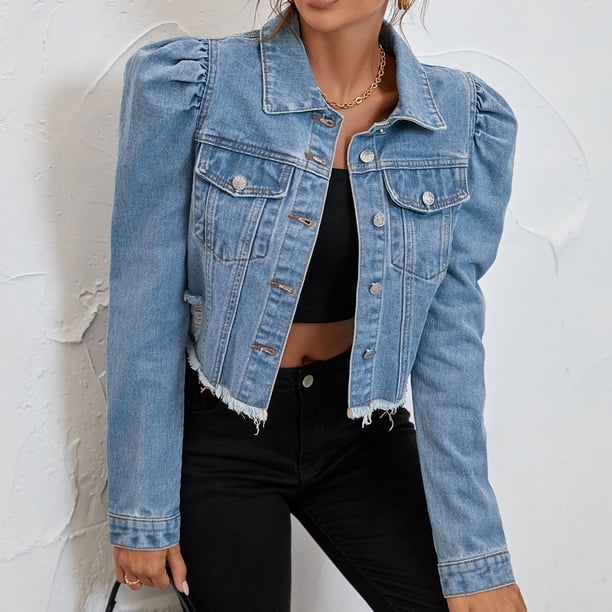 Pntutb Mujer Moda Casual Botón Manga Larga Sin Capucha Denim Outwear tops Blusa Pntutb Pntutb-330