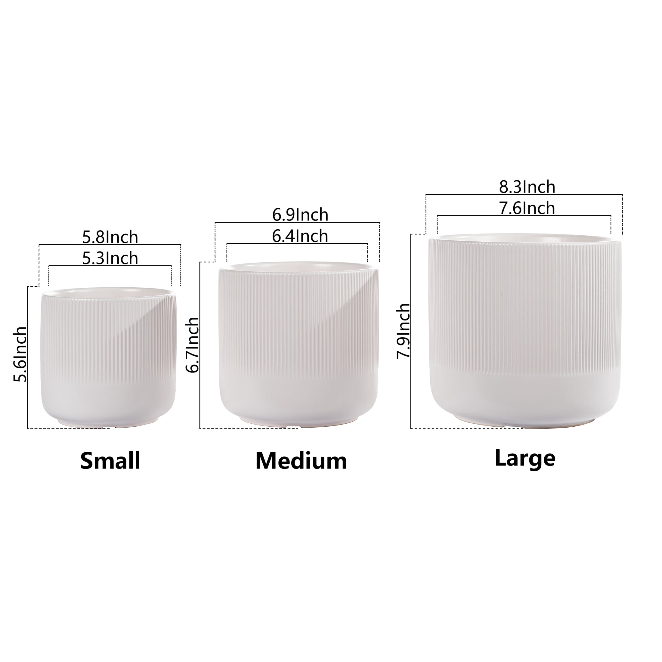 UMIAMOY Cylinder Ceramic Plant Pots,5.8+6.9+8.3 inch Plant Pots with Drainage Holes and Saucer,Set of 3 Ceramic Flower Pots for Indoor Outdoor Decoration,White