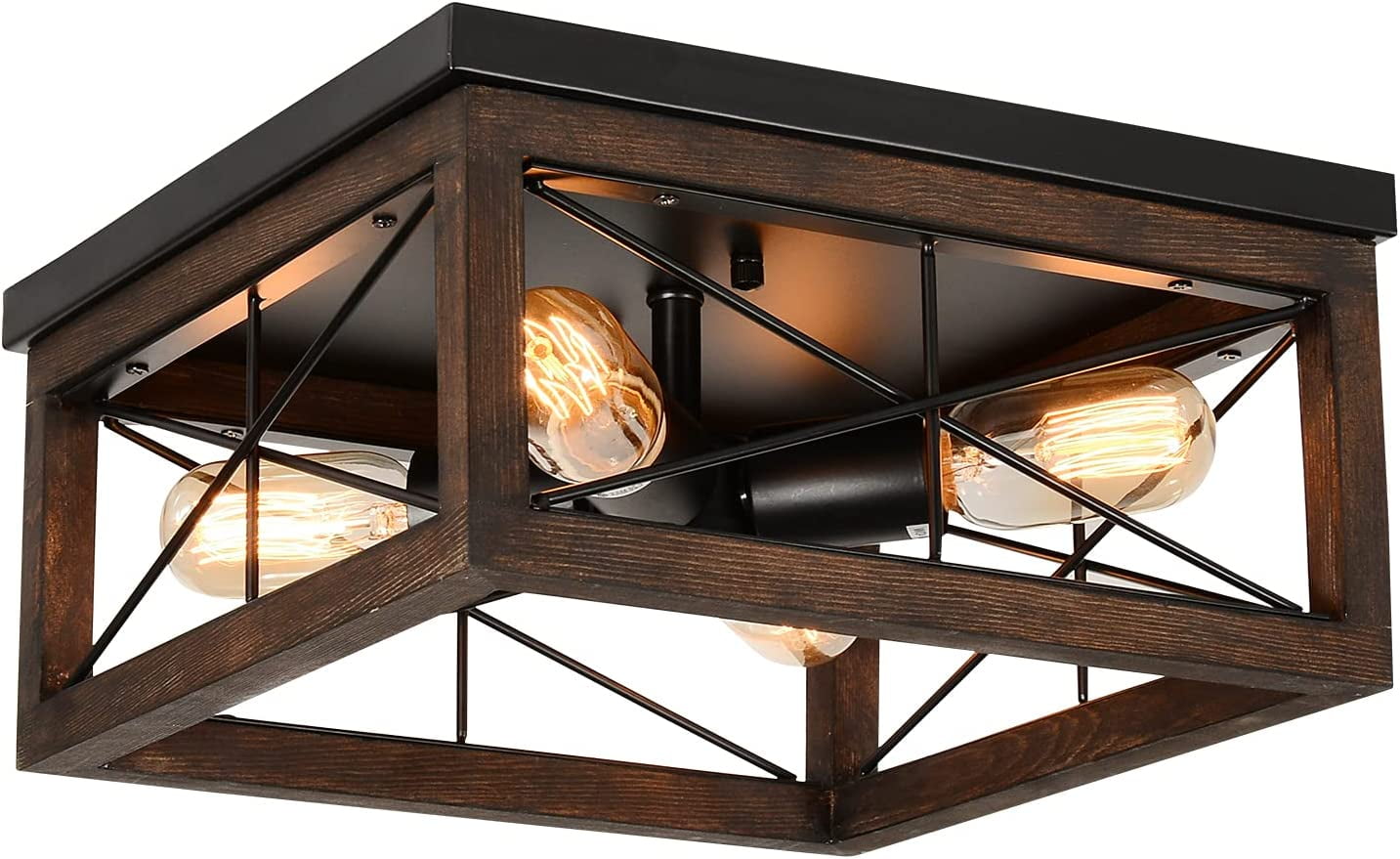 YIGOU 4Light Farmhouse Flush Mount Ceiling Light, Black Rustic Ceiling