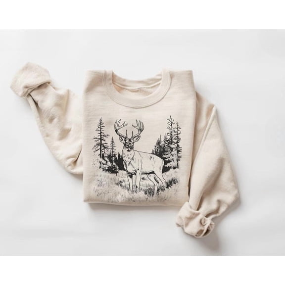 Whitetail Buck Scene Sweatshirt, Rustic Deer Hunting Sweater, Nature Lover, Wildlife Crewneck514 Tshirt All Size S-5XL