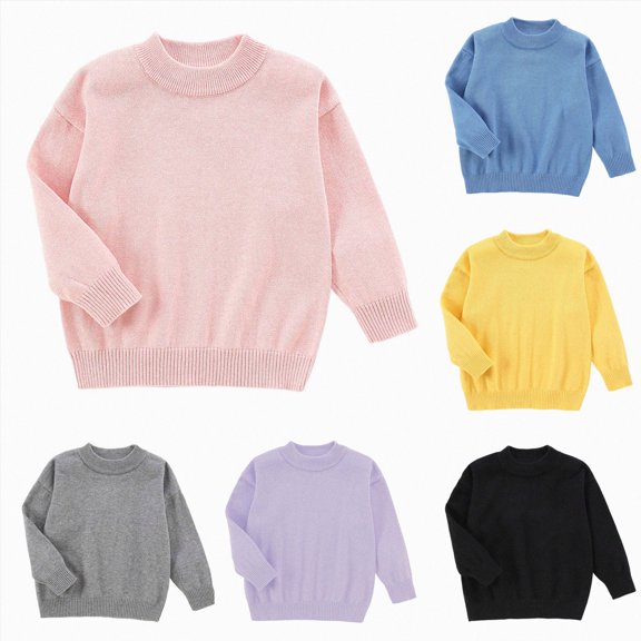 larppty Baby Toddler Boys Sweater Girls Knit Pullover Sweatshirt Kids Long Sleeve Crew Neck Solid Casual Tops (Pink,7-8 Years)