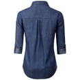 thumbnail image 4 of Made by Olivia Women's Long Sleeve Denim V-Neck Tencel Button Down Shirt, 4 of 4