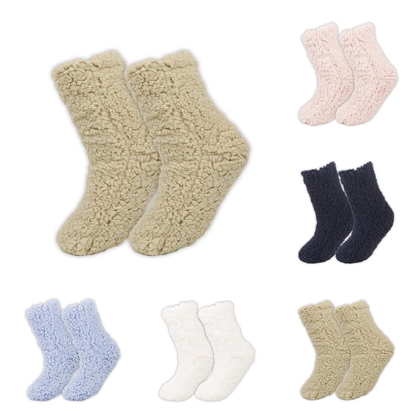 Women's Solid Thick Coral Fleece Socks Half-pile Home Floor Socks Warm Thermal Non-slip Slipper Socks Ultra Soft Coral Fleece Socks with Plush Half-Pile Texture Black