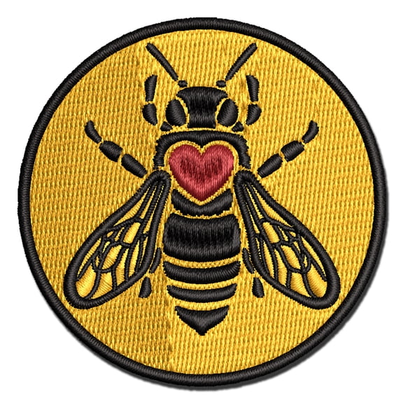 Honey Bee with Heart on Back Applique Multi-Color Embroidered Iron-On Patch - 2.5 Inch Small