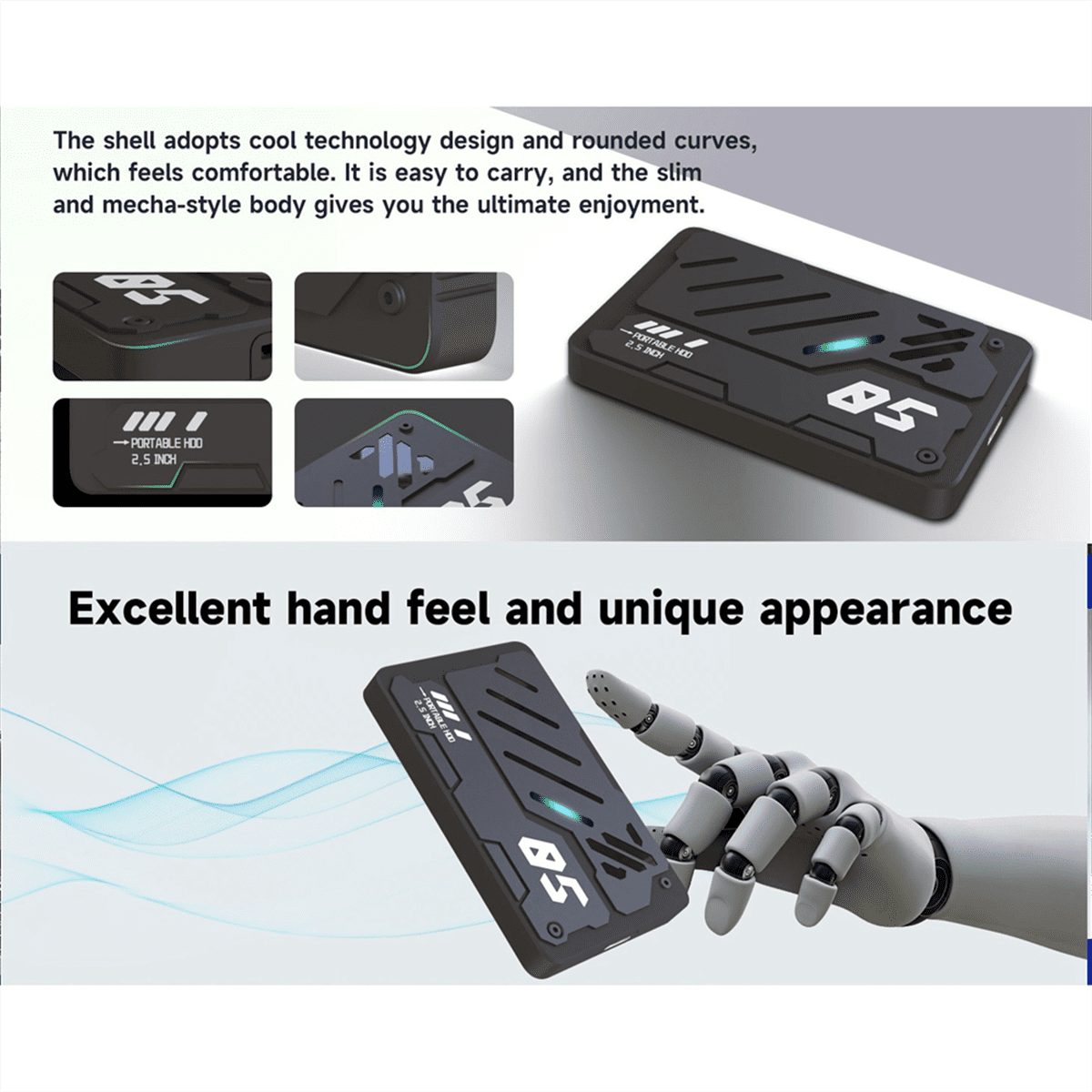 2.5-Inch Portable External Type-C HDD RGB Portable Type-C 2.5Inch Hard Drive Expansion Storage Disk for PC Laptop 500GB