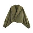 thumbnail image 2 of TGSLY Asymmetric Wrap Belt Cropped Coat for Women Lightweight Shawl Lapel Open Front Jacket Loose Casual Solid Color Puff Long Sleeve Crop Outerwear M, 2 of 8