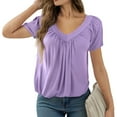 thumbnail image 4 of MIXUE Boho Tops For Women Summer Solid Color V Neck Short Sleeve Casual Tshirts Streetwear,Purple,S, 4 of 8