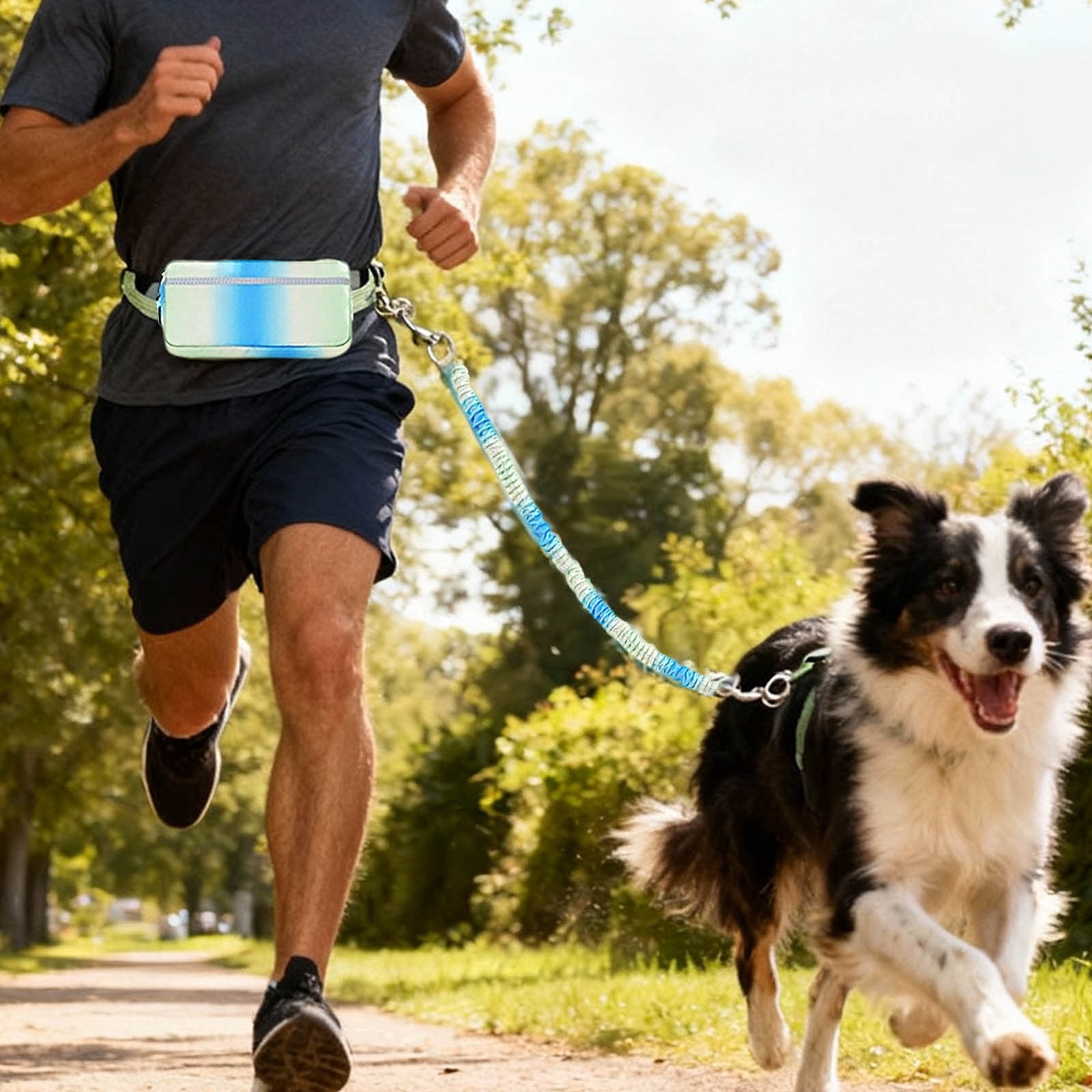 Hands-Free Running Waist Leash with Belt Pack, Adjustable Bungee Dog Leash for Jogging Cycling & Training, Reflective Pet Lead