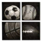 Stupell Industries Sports Balls Photography Sports Photography Black Framed Art Print Wall Art, 12 x 12, Set of 4