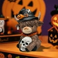 thumbnail image 2 of Halloween Highland Cow Holding Skull Figurines Highland Cow Resin Statue Ideal Gifts For Halloween Party Home Garden Table Decor-Skull Style, 2 of 6