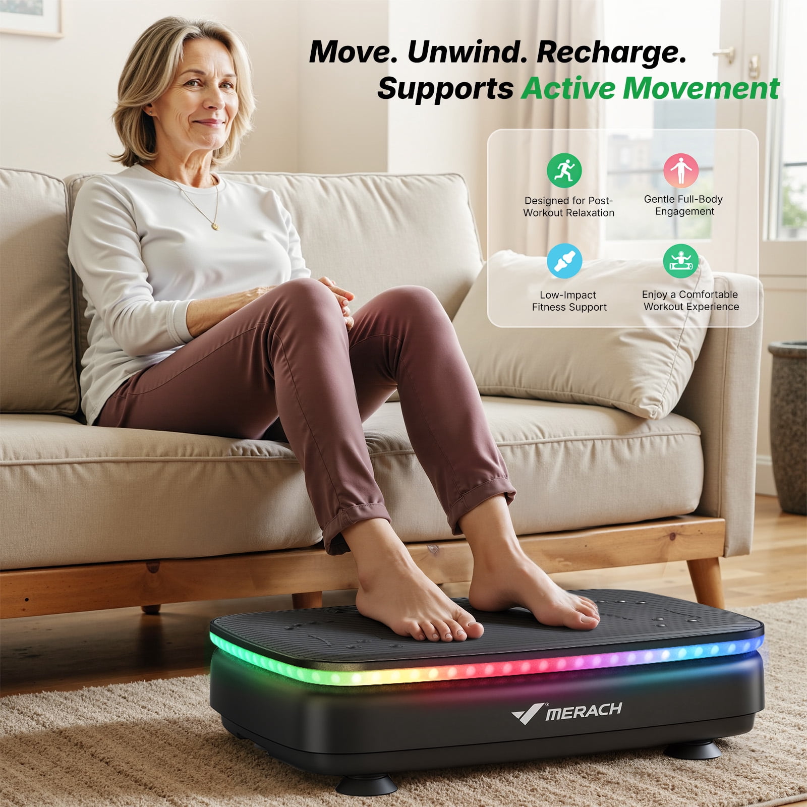 MERACH LED Light Vibration Plate Exercise Machine, Vibrating Muscle Toner, Bluetooth Speaker Whole Body Workout Fitness Platform with Resistance Bands, 330lbs Capacity