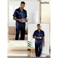 thumbnail image 3 of Men's Silk Satin Pajama Set Short Sleeve Classic Sleepwear Button Down Loungewear with Long Pants, 3 of 6